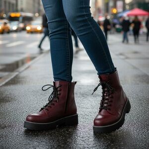 Madden Girl Deep Red Combat Boots